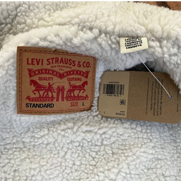 Levi's Mens Size Large Standard Twill Sherpa Trucker Jacket Blue Plaid Wool/Poly - Picture 3 of 8